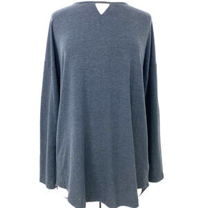 She & Sky Blouse Womens Large Gray Long Sleeve Patch Elbow Split Lace Up Back